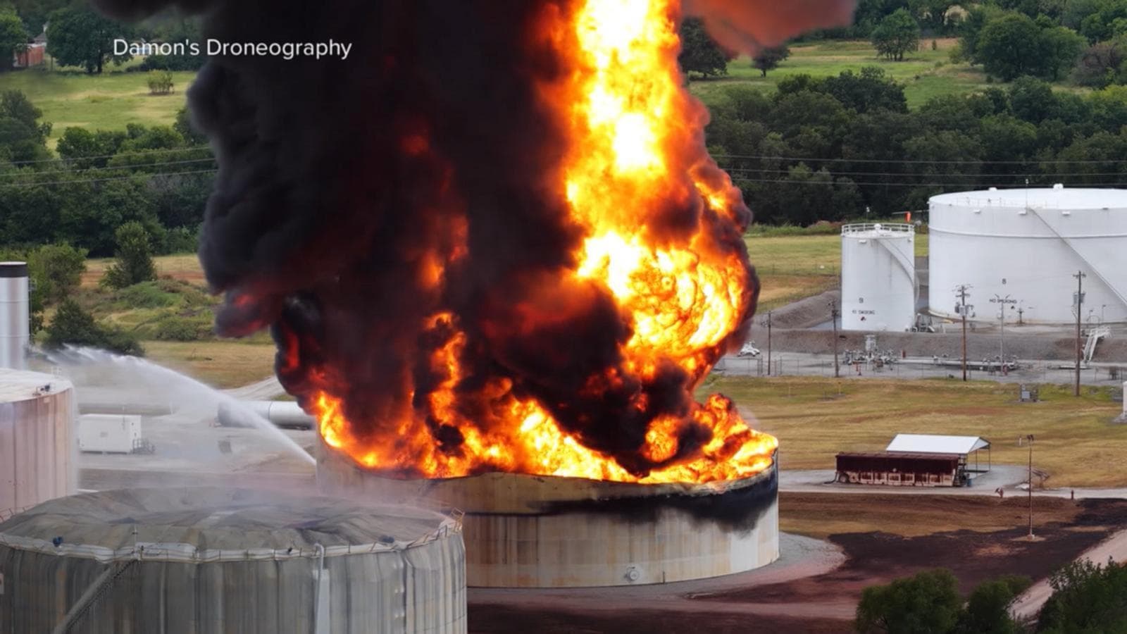 WATCH: Firefighters continue to battle flames of massive gas tank explosion outside Tulsa
